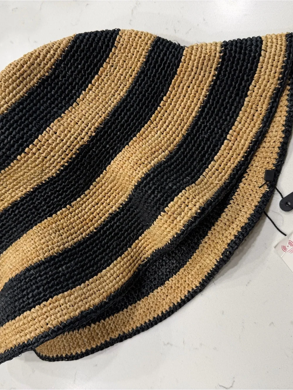 NWT Zara Striped Woven Raffia Bucket Hat - Black & Tan